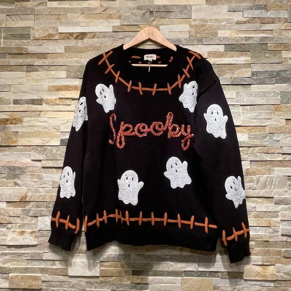 BIBI Halloween Ghost Sweater S | Spooky Sequin Pullover Fall Teacher NWT Cute - Picture 1 of 8